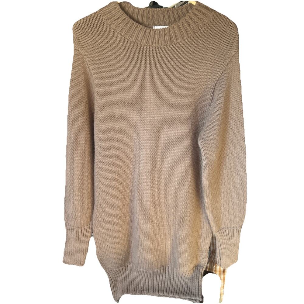 Topshop Sweater Dress Crew Neck Chunky Knit Oversized Brown Size XS